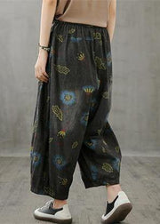 Literary plus size wide-leg pants 2021 autumn new thin yellow printed straight-leg pants - bagstylebliss