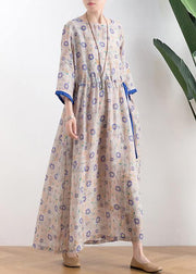 Literary small daisy mid-length dress waist ming 2021 new ramie printed skirt - bagstylebliss