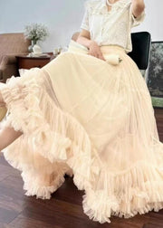 Loose Apricot Ruffled Elastic Waist Tulle Skirts Summer