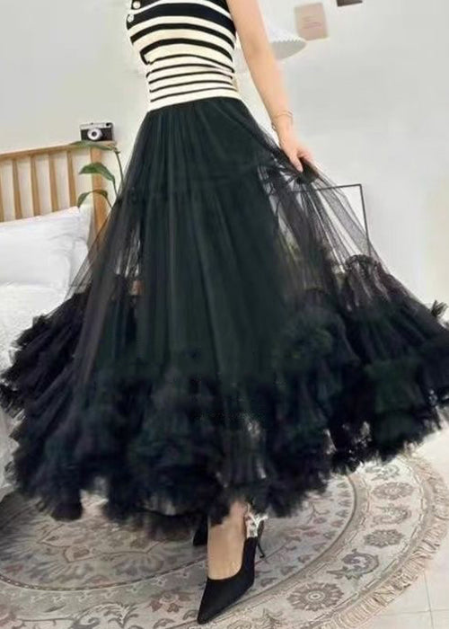 Loose Apricot Ruffled Elastic Waist Tulle Skirts Summer