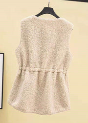 Loose Apricot drawstring Faux Fur Winter Vest