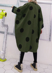 Loose Army Green asymmetrical design Peter Pan Collar dot print trench coats Spring
