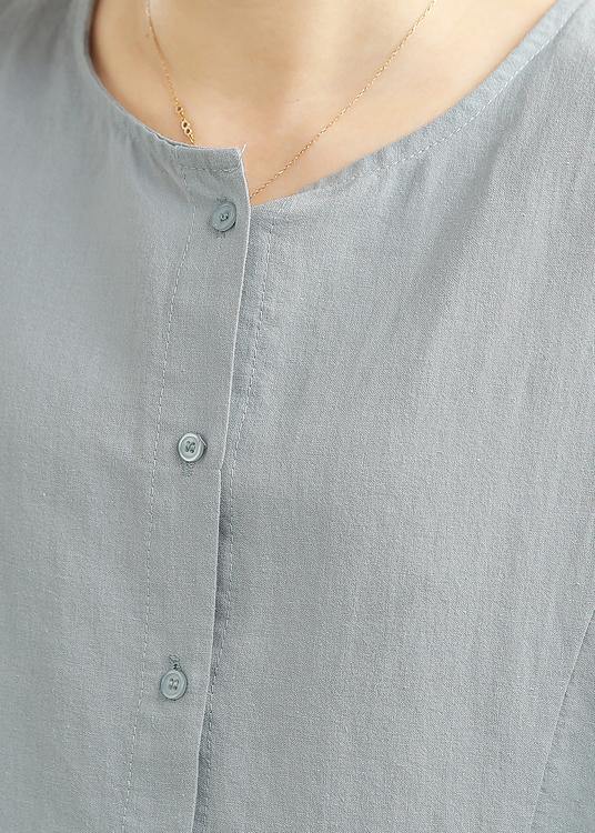 Loose Baby blue Button Linen Top Summer - bagstylebliss