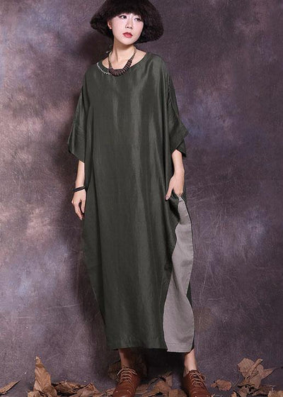 Loose Batwing Sleeve cotton Tunics Wardrobes blackish green loose Dresses summer - bagstylebliss