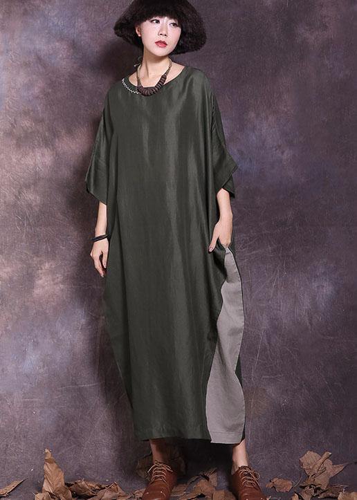 Loose Batwing Sleeve cotton Tunics Wardrobes blackish green loose Dresses summer - bagstylebliss