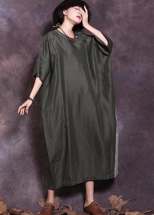 Loose Batwing Sleeve cotton Tunics Wardrobes blackish green loose Dresses summer - bagstylebliss