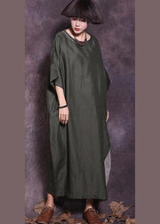 Loose Batwing Sleeve cotton Tunics Wardrobes blackish green loose Dresses summer - bagstylebliss