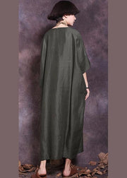 Loose Batwing Sleeve cotton Tunics Wardrobes blackish green loose Dresses summer - bagstylebliss