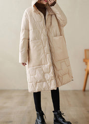 Loose Beige Zippered Hooded Fine Cotton Filled Coats Winter