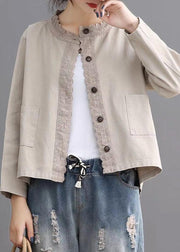 Boho Black Casual Button Embroidered Fall Denim Coat