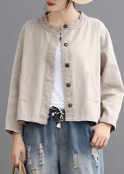 Loose Beige retro Denim Pockets Casual Coats Fall