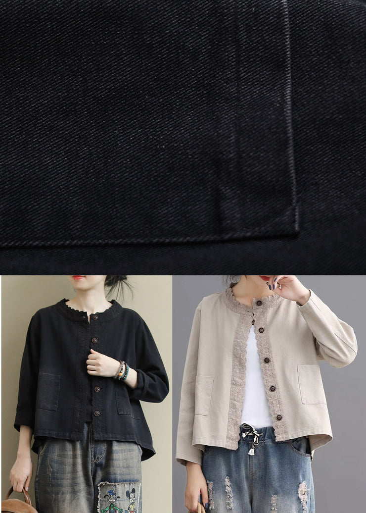 Loose Beige retro Denim Pockets Casual Coats Fall