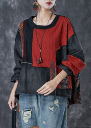 Loose Black Asymmetrical Patchwork Denim Blouse Top Spring