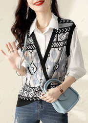 Loose Black Button Chiffon Vest Blouses Spring