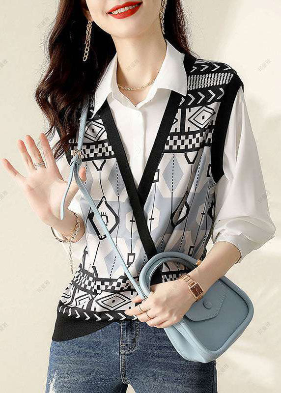 Loose Black Button Chiffon Vest Blouses Spring