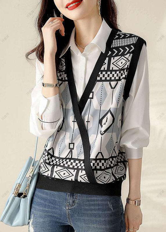 Loose Black Button Chiffon Vest Blouses Spring