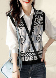 Loose Black Button Chiffon Vest Blouses Spring