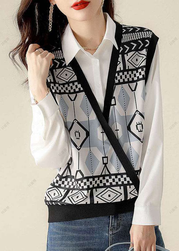 Loose Black Button Chiffon Vest Blouses Spring