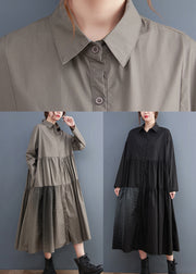 Loose Black Button Peter Pan Collar Cotton Shirt Dress Long Sleeve