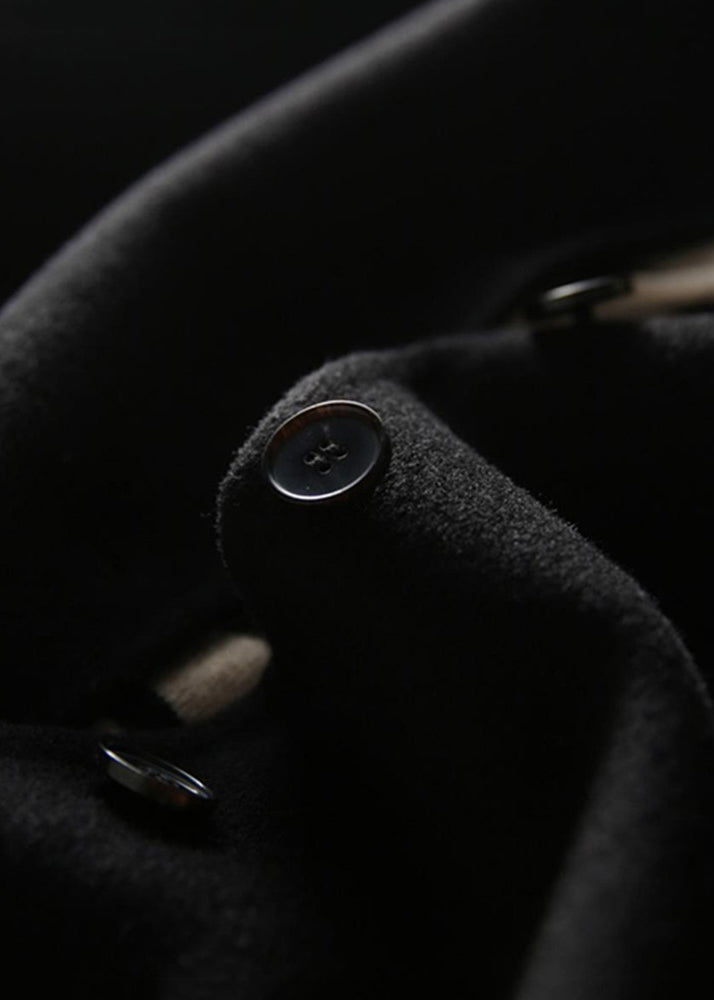 Loose Black Button Pockets Patchwork Woolen Coats Winter