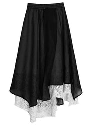 Loose Black Elastic Waist Patchwork Lace Asymmetrical Design Summer Skirt - bagstylebliss