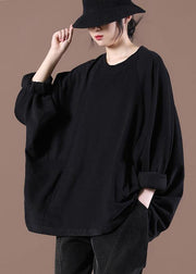 Loose Black O-Neck Stand Spring Tops - bagstylebliss