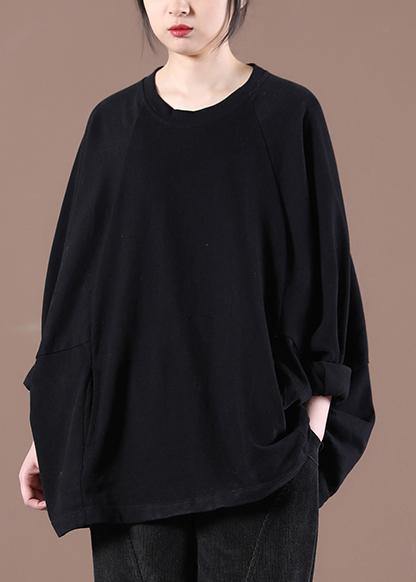 Loose Black O-Neck Stand Spring Tops - bagstylebliss