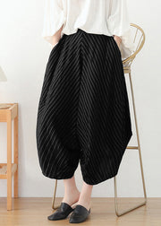 Loose Black Original Design Pockets Striped Linen Harem Pants Summer