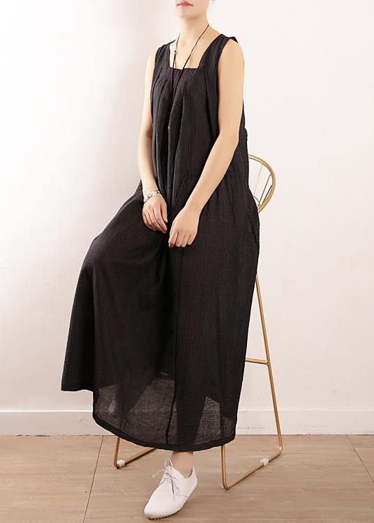 Loose Black Party Dress Summer Sleeveless Linen Dress - bagstylebliss