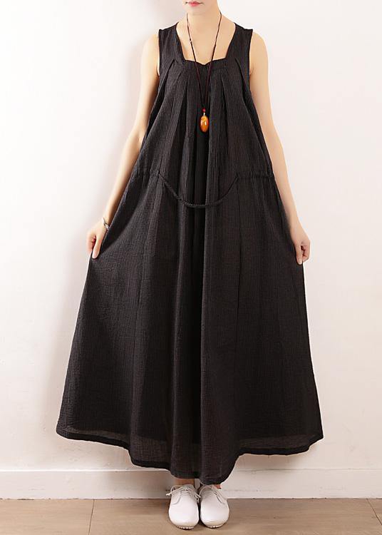 Loose Black Party Dress Summer Sleeveless Linen Dress - bagstylebliss