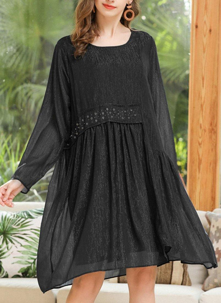 Loose Black Patchwork Chiffon Summer Dress - bagstylebliss