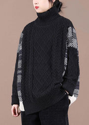 Loose Black Patchwork Fall Knit Sweater - bagstylebliss