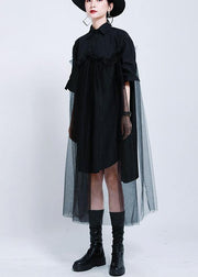 Loose Black Patchwork Lace shirts Summer Cotton Dress - bagstylebliss