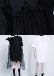 Loose Black Patchwork Lace shirts Summer Cotton Dress - bagstylebliss