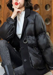 Loose Black Patchwork Pockets drawstring Winter Duck Down Coat