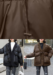 Loose Black Patchwork Pockets drawstring Winter Duck Down Coat