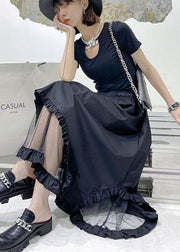 Loose Black Patchwork Tulle Cotton Skirt - bagstylebliss