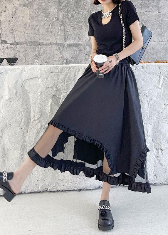 Loose Black Patchwork Tulle Cotton Skirt - bagstylebliss