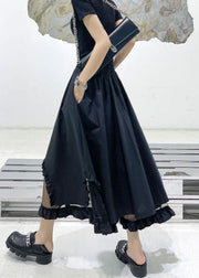 Loose Black Patchwork Tulle Cotton Skirt - bagstylebliss