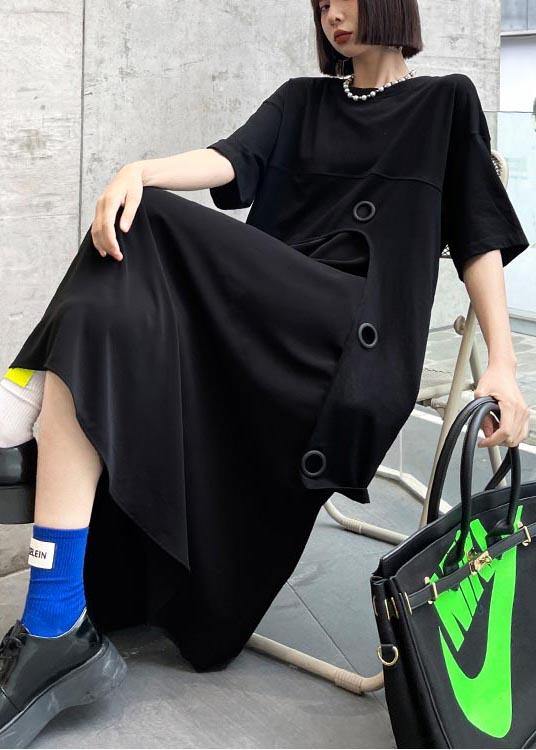 Loose Black Patchwork asymmetrical design Robe Dresses Summer - bagstylebliss