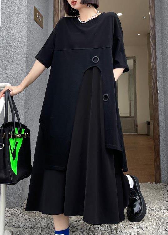 Loose Black Patchwork asymmetrical design Robe Dresses Summer - bagstylebliss
