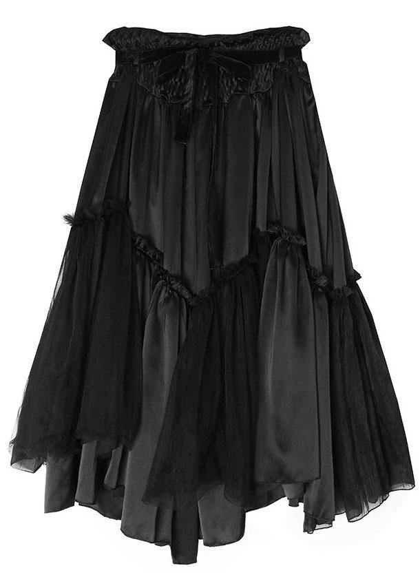 Loose Black PatchworkRuffled Asymmetrical design Skirts - bagstylebliss