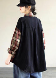 Loose Black Plaid For Women Lapel Patchwork Short Spring Top - bagstylebliss