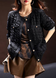 Loose Black Wrinkled Button Cotton Coat Long Sleeve