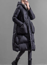 Loose Black Zippered Pockets Duck Down Puffers Outwear Winter