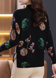 Loose Black Zircon Print Wool Knit Sweaters Spring