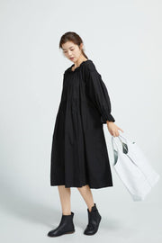 Loose Black cotton Tunics High Waist Loose Dress - bagstylebliss