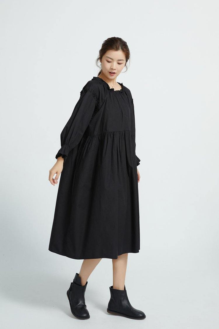 Loose Black cotton Tunics High Waist Loose Dress - bagstylebliss