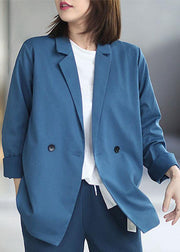 Loose Blue Casual PeterPan Collar Button Fall Coats Long sleeve - bagstylebliss