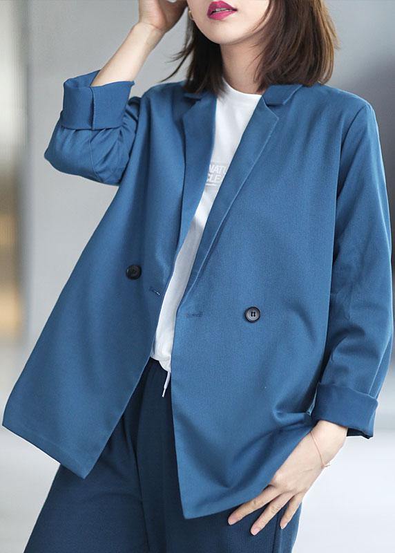 Loose Blue Casual PeterPan Collar Button Fall Coats Long sleeve - bagstylebliss